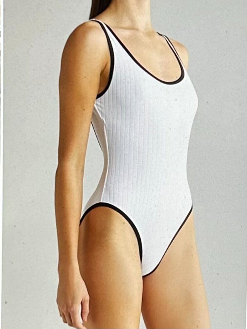 Solid & Striped Annemarie Rib One-Piece Swimsuit Size XL In White & Black